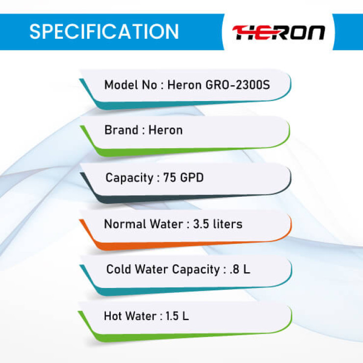 HERON-GRO-2300-S-RO-WATER-PURIFIER-75-GPD-Specification
