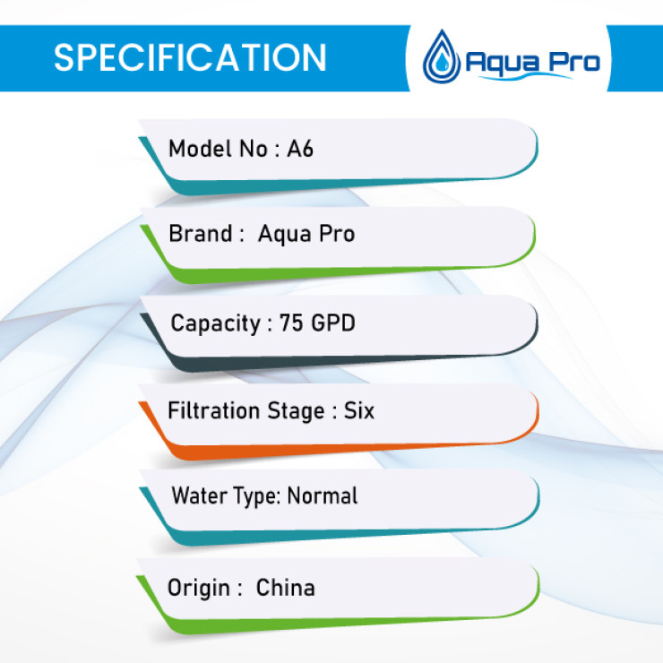 Six-Stage-Aqua-Pro-RO-Water-Purifier-A6-Specification
